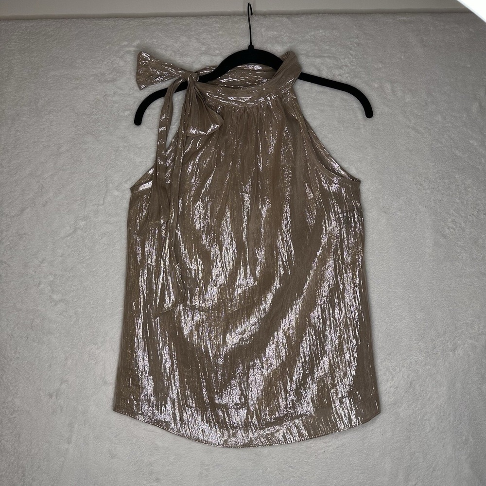 Aum Couture Gold Metallic High Neck Side Tie XS‎ Top Blouse Sleeveless